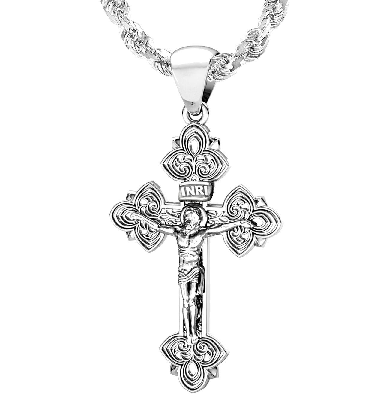 Men's XXL Heavy Solid 3.5in 925 Sterling Silver Cross Crucifix Pendant, 89mm