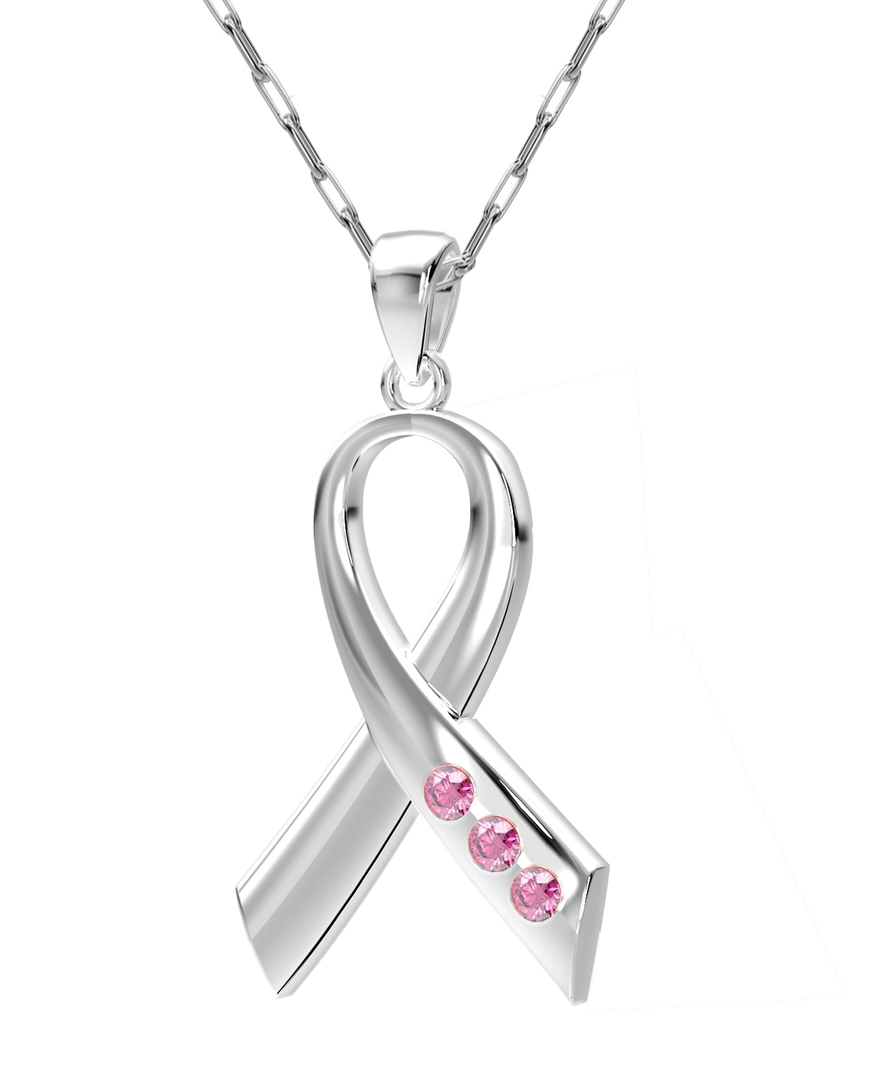 Personalized Ladies Sterling Silver Awareness Survival Cancer Ribbon Pendant Necklace with Optional Gemstone