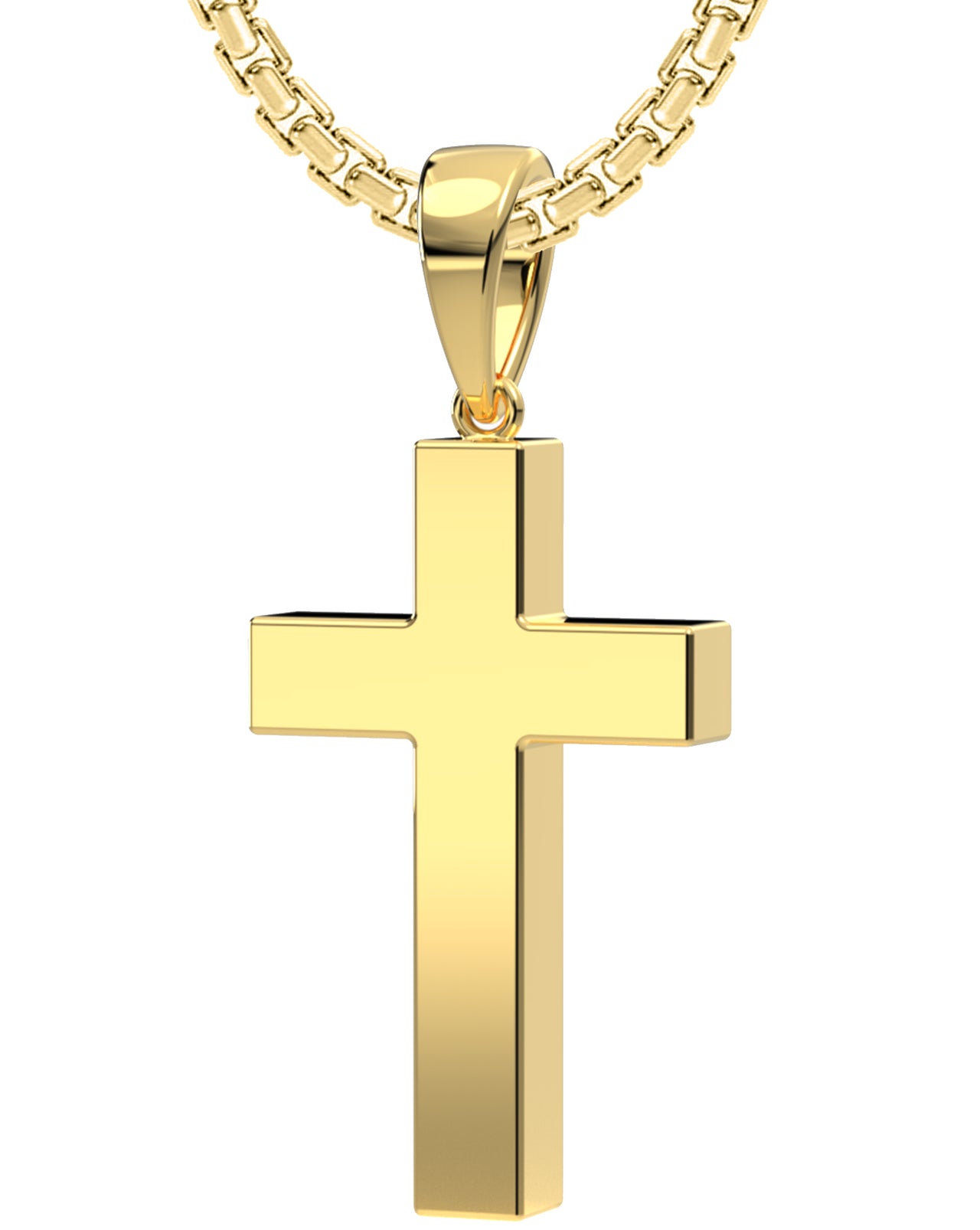 Heavy Solid 4mm x 4mm Box  14k Yellow Gold Christian Cross Pendant Necklace, 26mm
