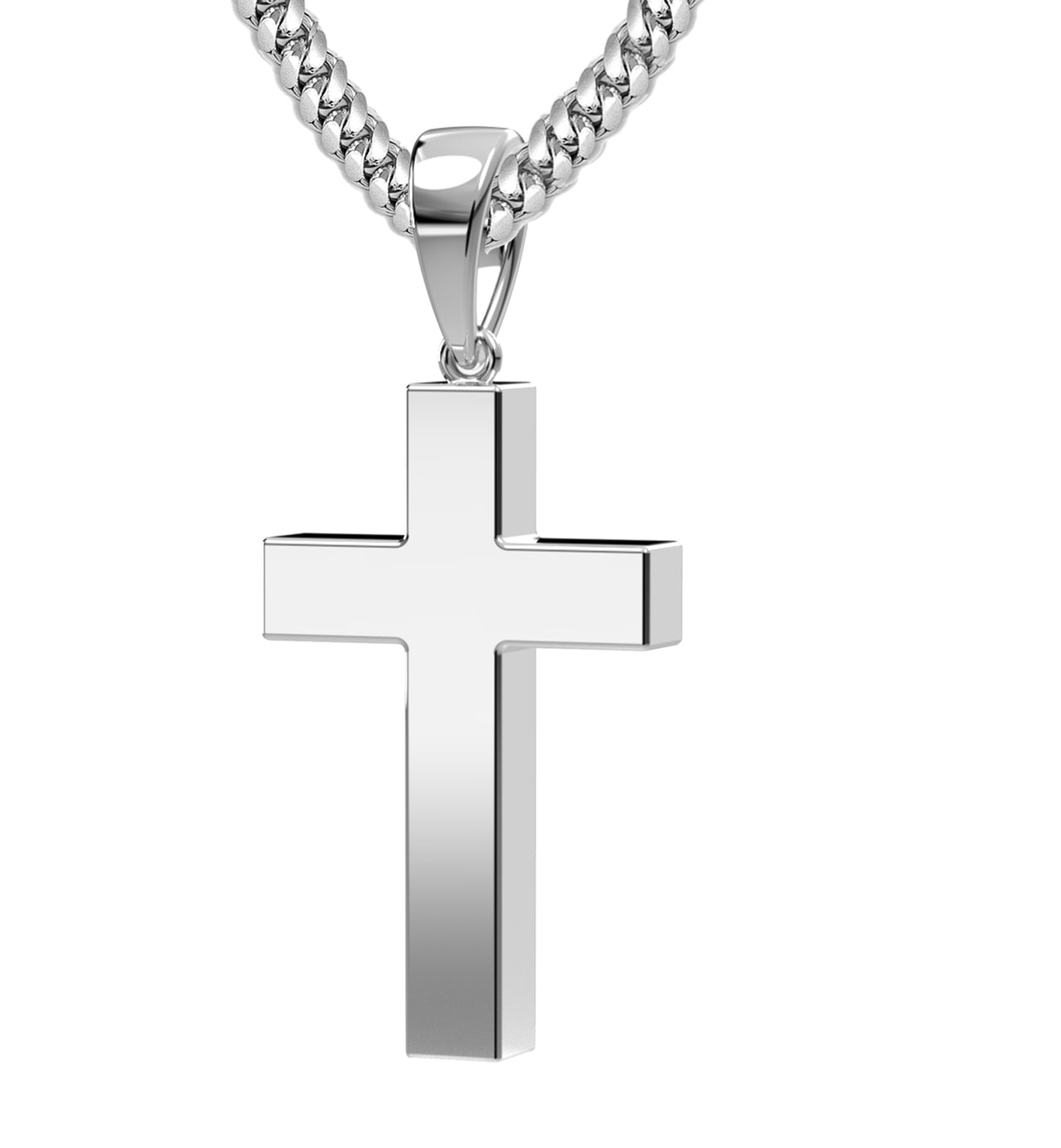 Heavy Solid 4mm x 4mm Box  14k White Gold Christian Cross Pendant Necklace, 26mm