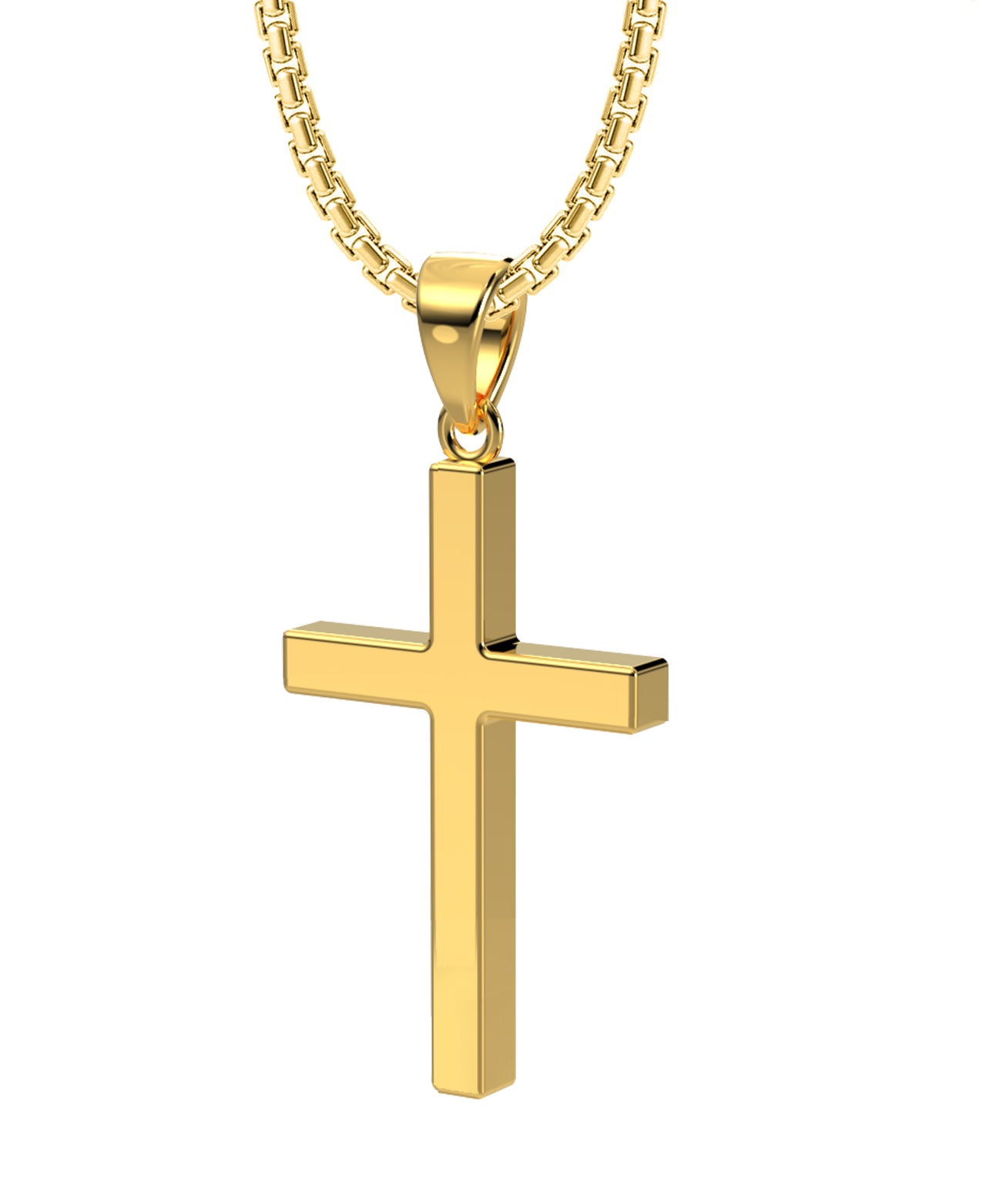 Ladies 14k Yellow Solid Gold 2.5mm x 2.5mm Box Cross Pendant Necklace, 26mm