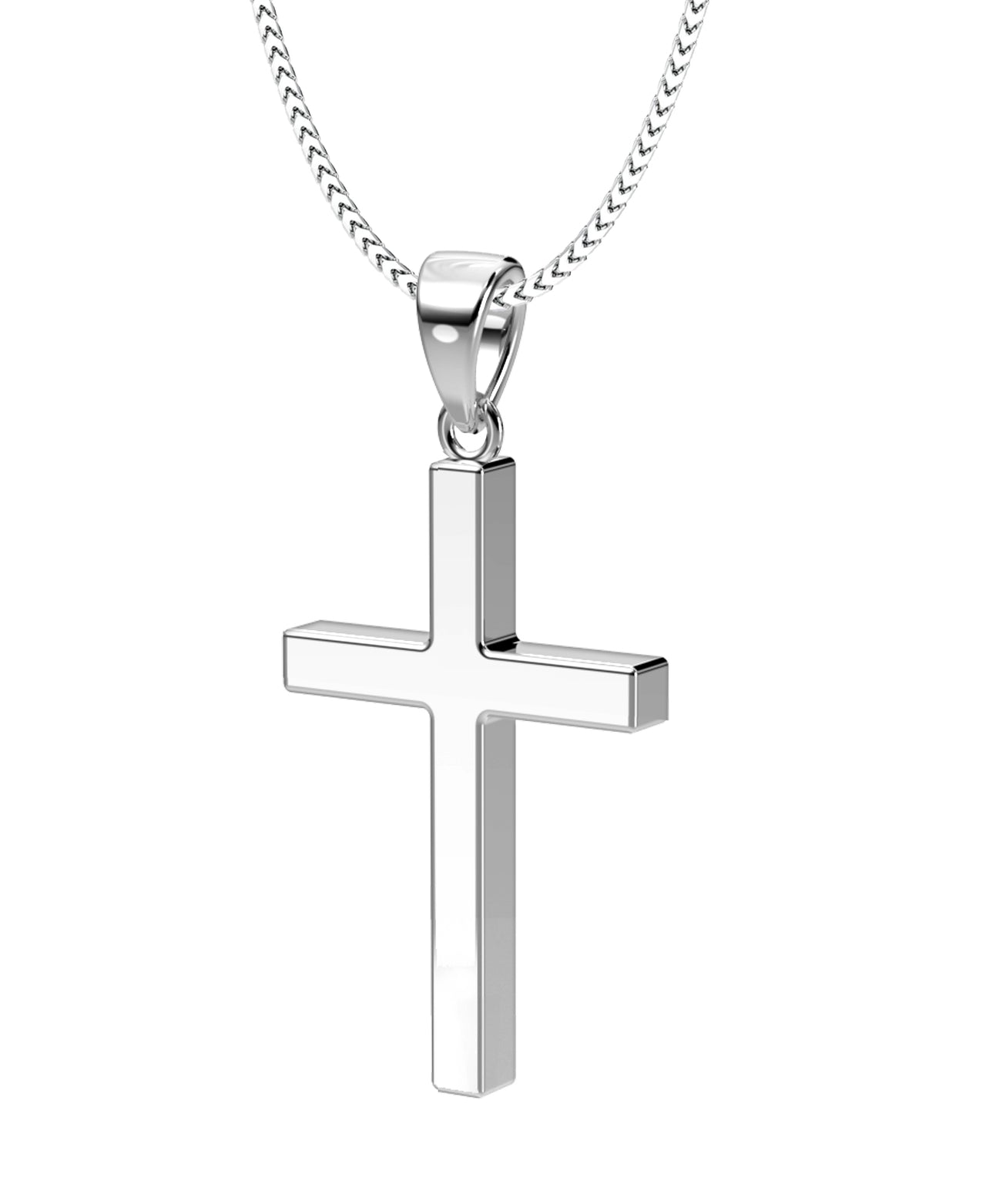 Ladies Sterling Silver Christian Cross Pendant Necklace 2.5mm x 2.5mm Box Design, 26mm