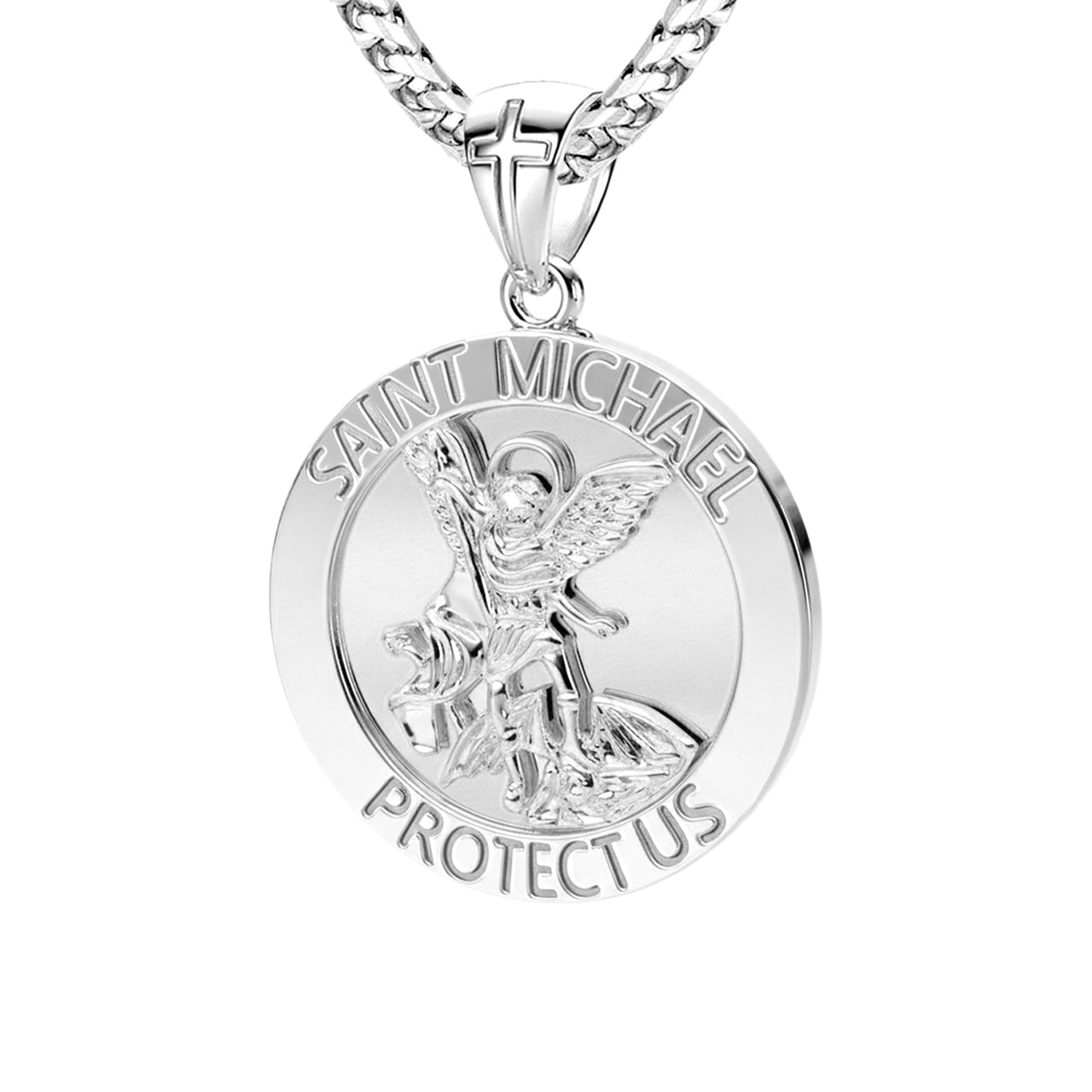 Men's 925 Sterling Silver Round Saint Michael Polished Finish Medal Pendant, 25mm