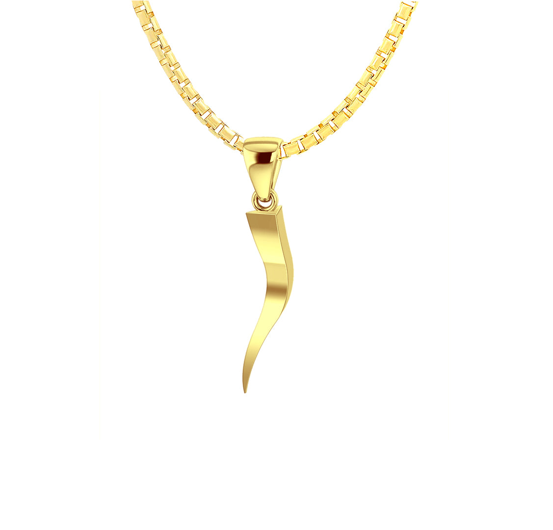 Women's Triangular Solid 14k Italian Horn Cornicello Amulet Pendant Necklace, 28mm