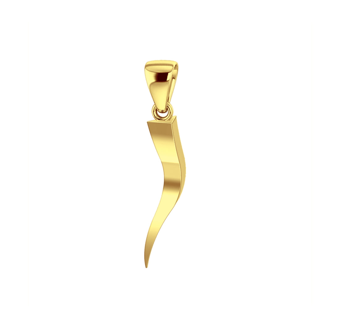 Women's Triangular Solid 10k or 14k Yellow or White Gold Italian Horn Cornicello Amulet Pendant, 26mm