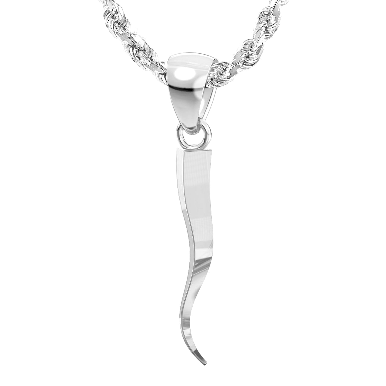 Men's Large Triangular 925 Sterling Silver Italian Horn Good Luck Cornicello Pendant Necklace, 39m