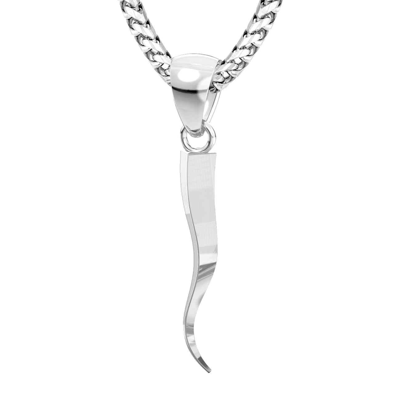 Men's Large Triangular 925 Sterling Silver Italian Horn Good Luck Cornicello Pendant Necklace, 39m