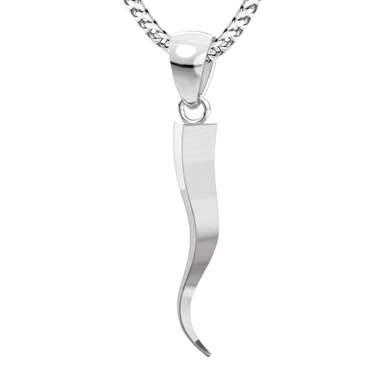 Men's Large Triangular 925 Sterling Silver Italian Horn Good Luck Cornicello Pendant Necklace, 39m