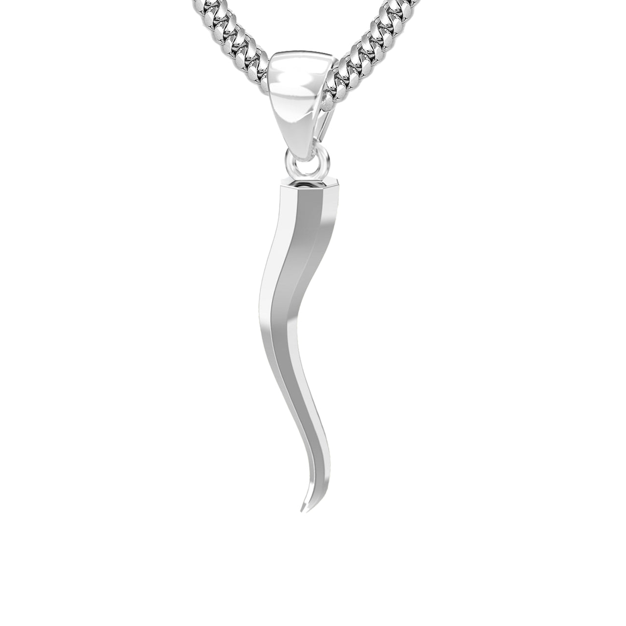 Men's Octagon 925 Sterling Silver Italian Horn Cornicello Amulet Pendant Necklace, 28mm