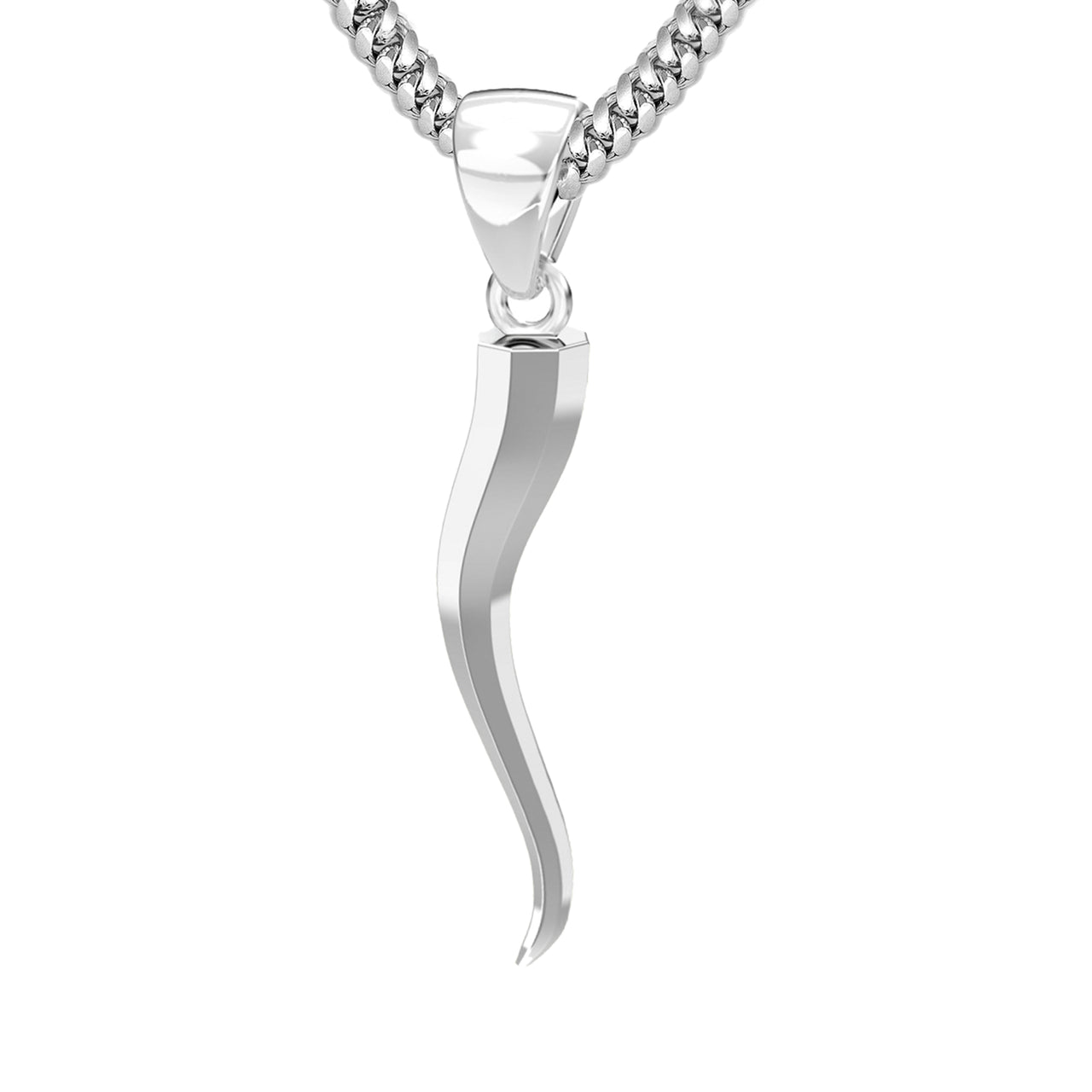 Men's Large Octagon 925 Sterling Silver Italian Horn Good Luck Cornicello Pendant Necklace, 39m