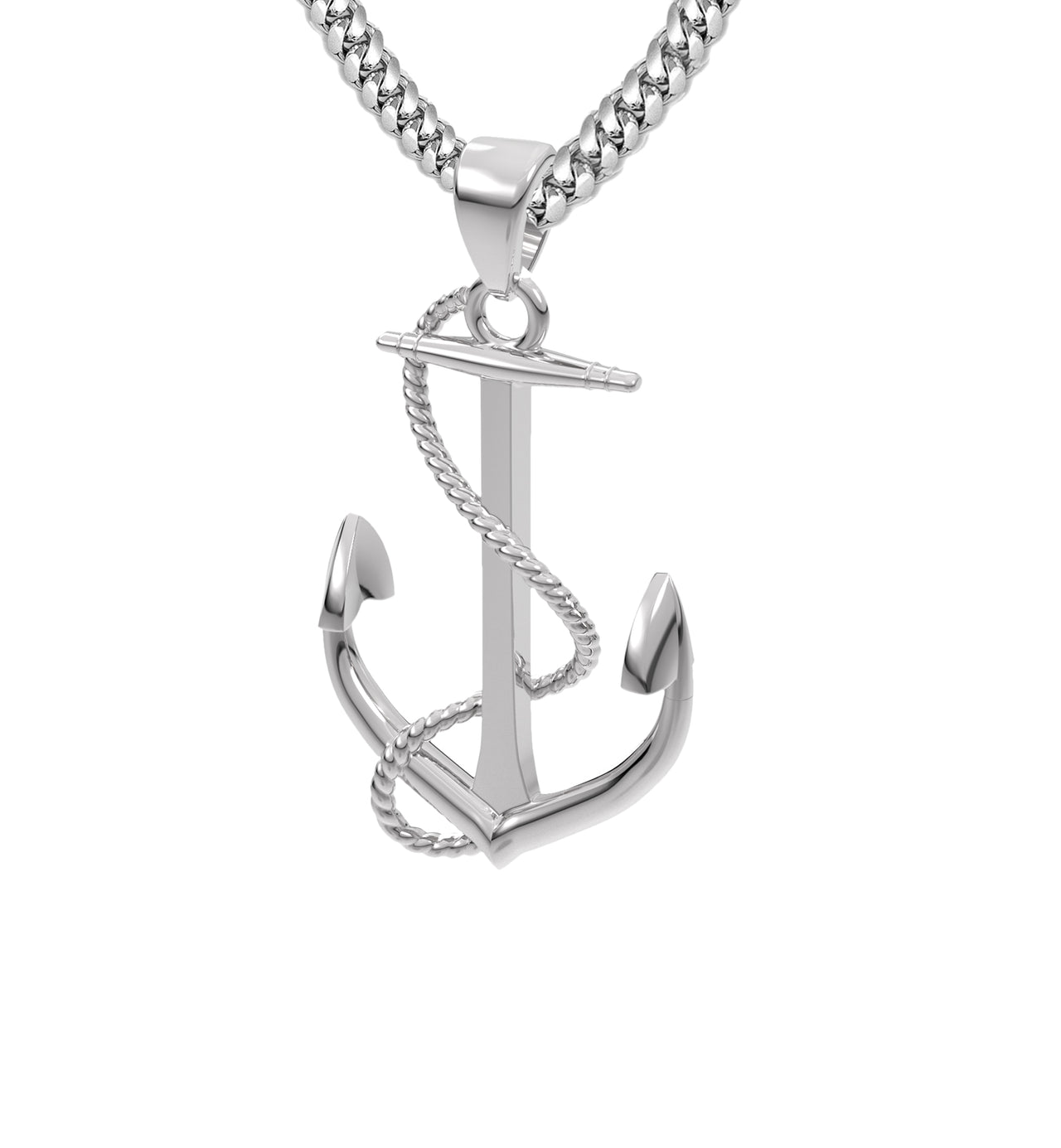 Men's 925 Sterling Silver High Polished Nautical Anchor Pendant Necklace, 30mm