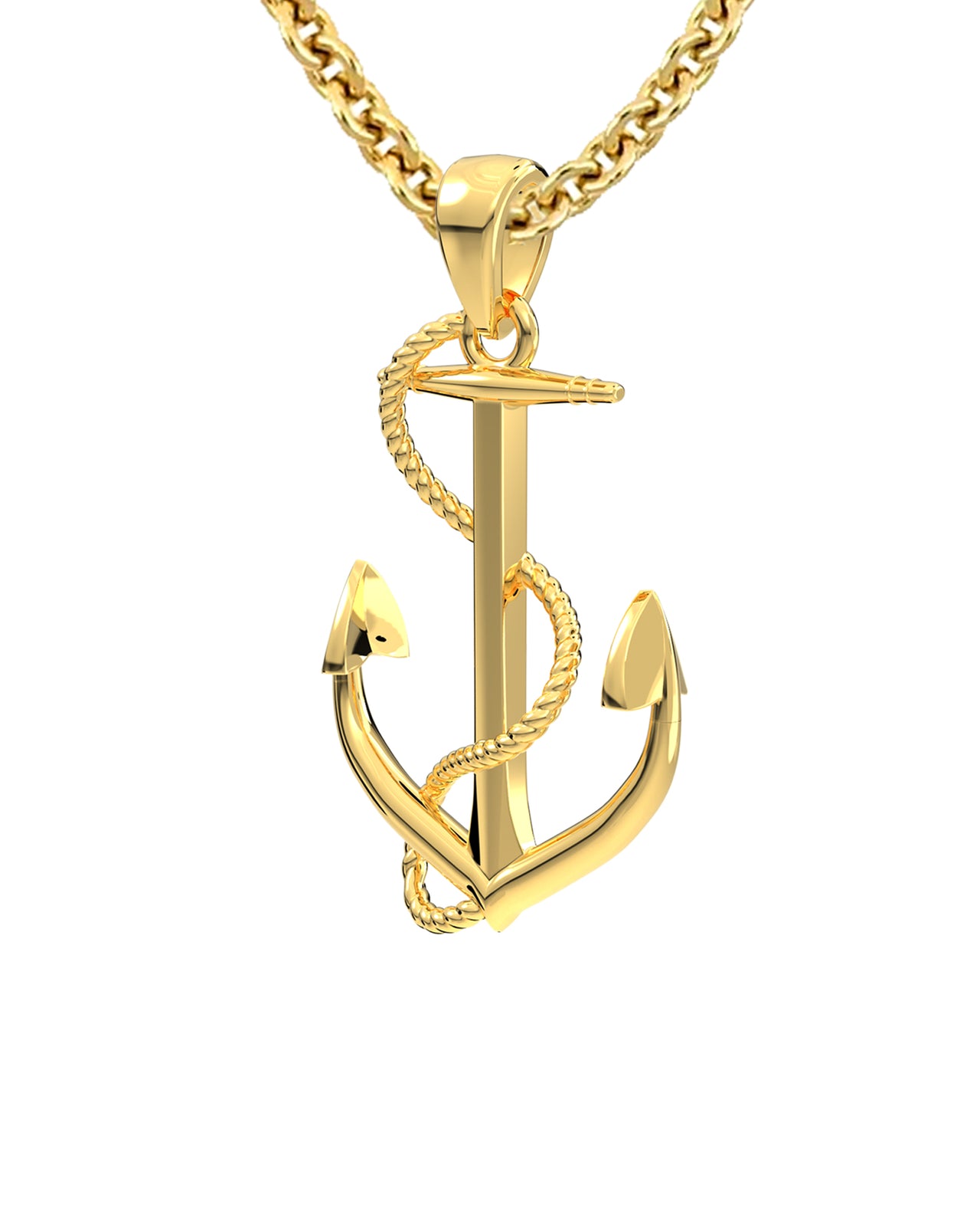 Solid 14k Yellow Gold Nautical Maritime Anchor Pendant Necklace, 30mm