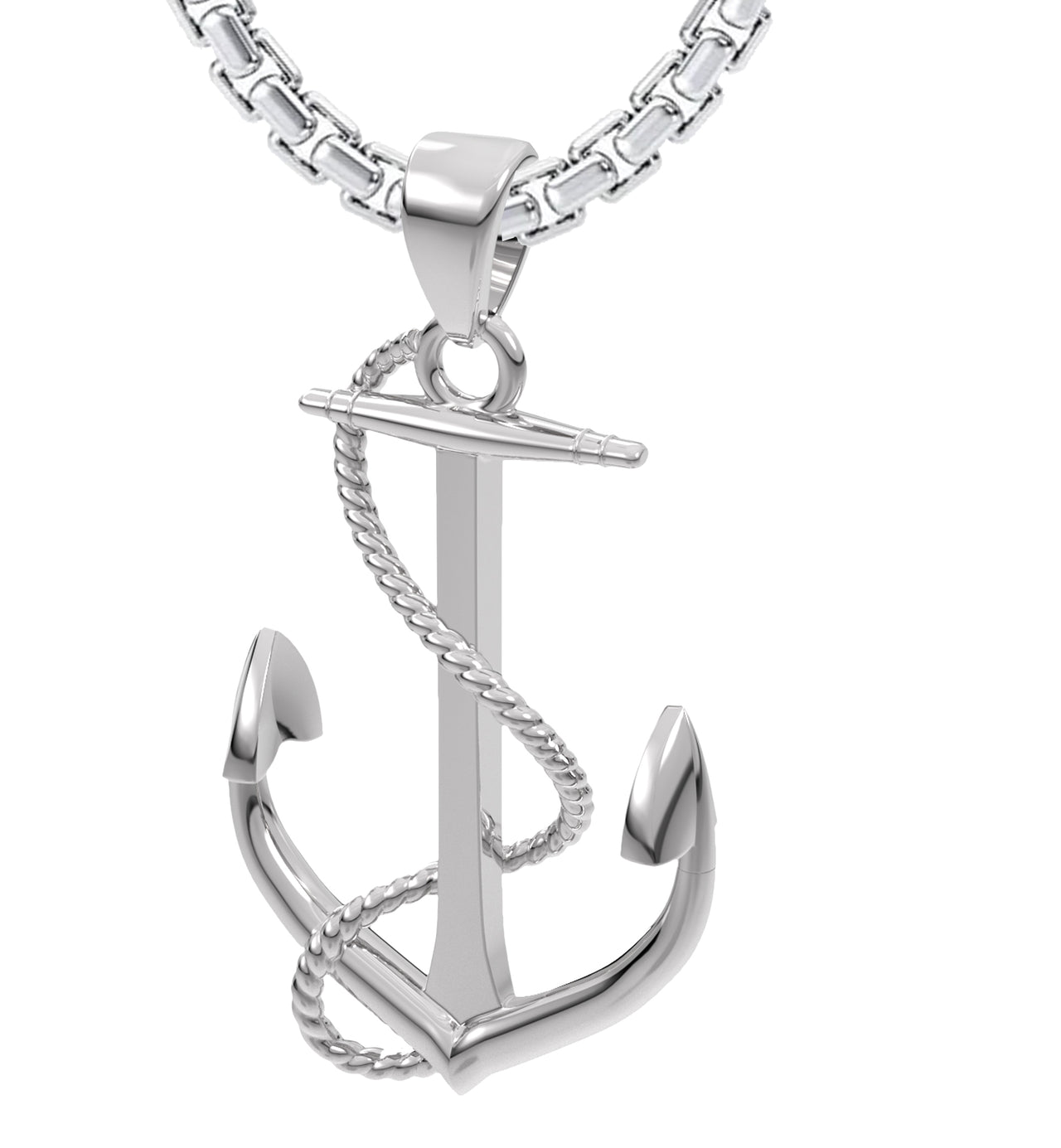 Men's XL Extra Large 925 Sterling Silver High Polished Nautical Anchor Pendant Necklace, 50mm