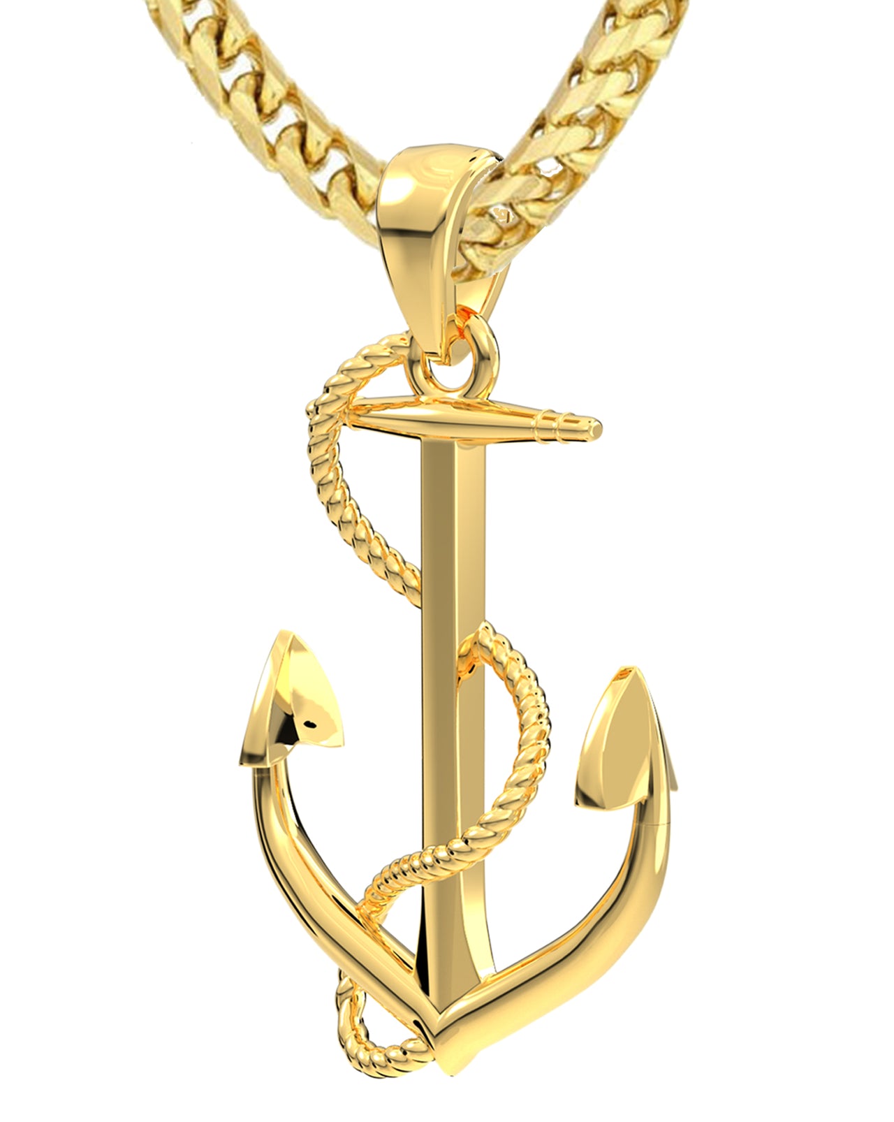 Men's XL Heavy Solid 2in 14K Yellow Gold Nautical Maritime Anchor Pendant Necklace, 50mm