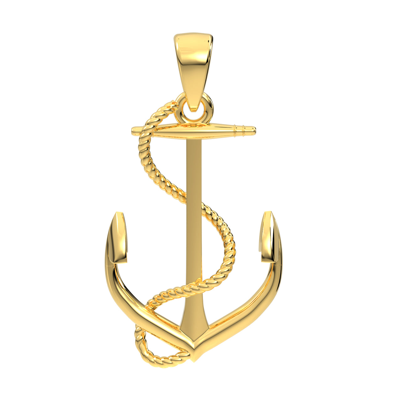 Men's XL Heavy Solid 2in 14K Yellow Gold Nautical Maritime Anchor Pendant Necklace, 50mm