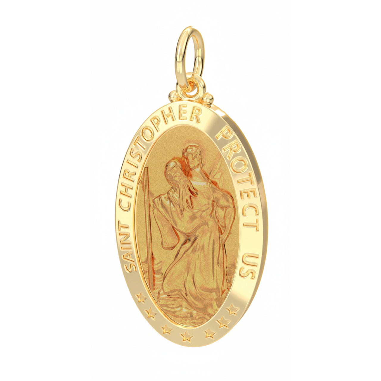 Men's 14k Yellow Gold St Christopher Oval Polished Solid Pendant, 32mm