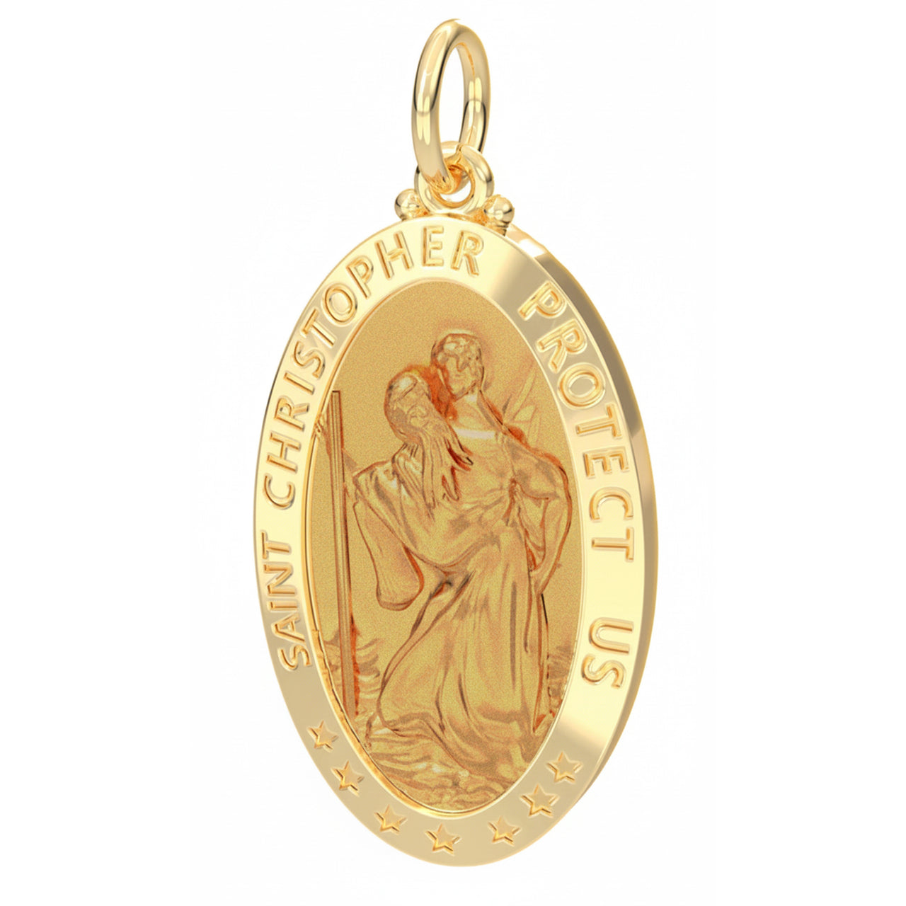 Men's 14k Yellow Gold St Christopher Oval Polished Solid Pendant, 32mm