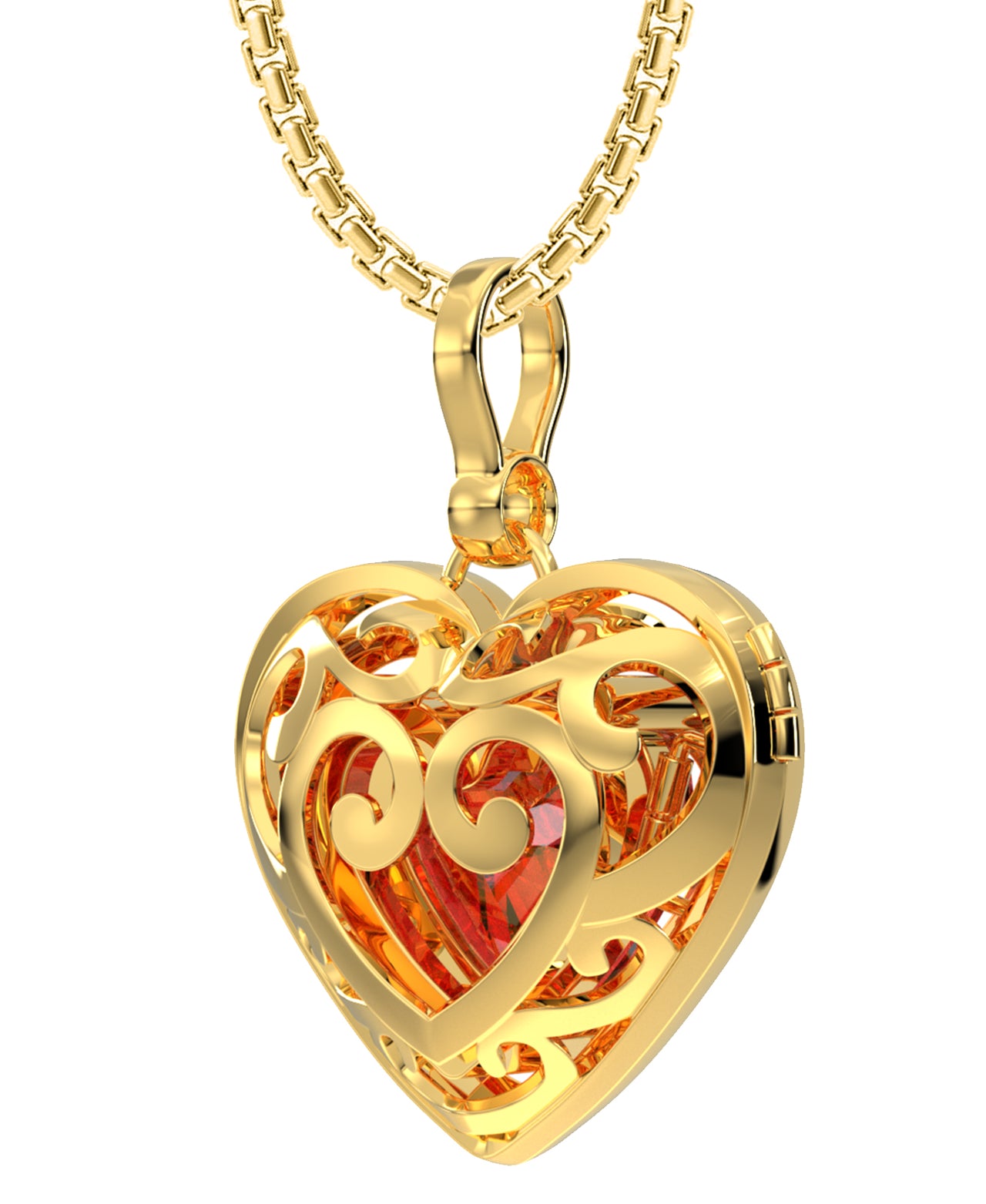 Large Ladies 14k Yellow Gold Polished Gemstone Heart Locket Pendant Necklace, 26mm