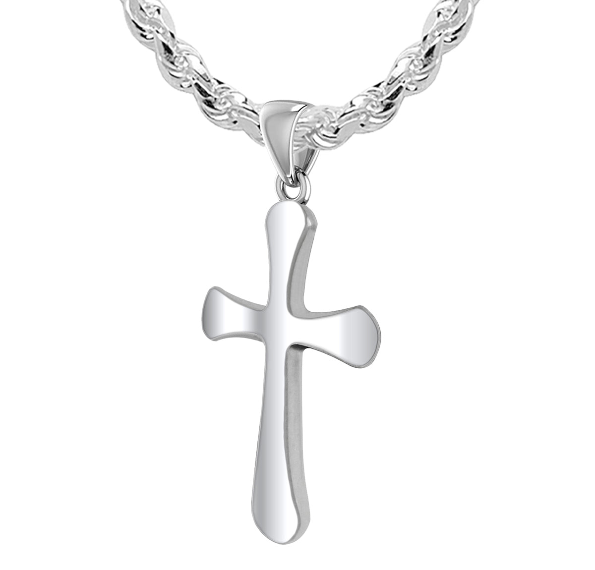 1 1/16in Solid 925 Sterling Silver High Polished Cross Pendant Necklace - US Jewels