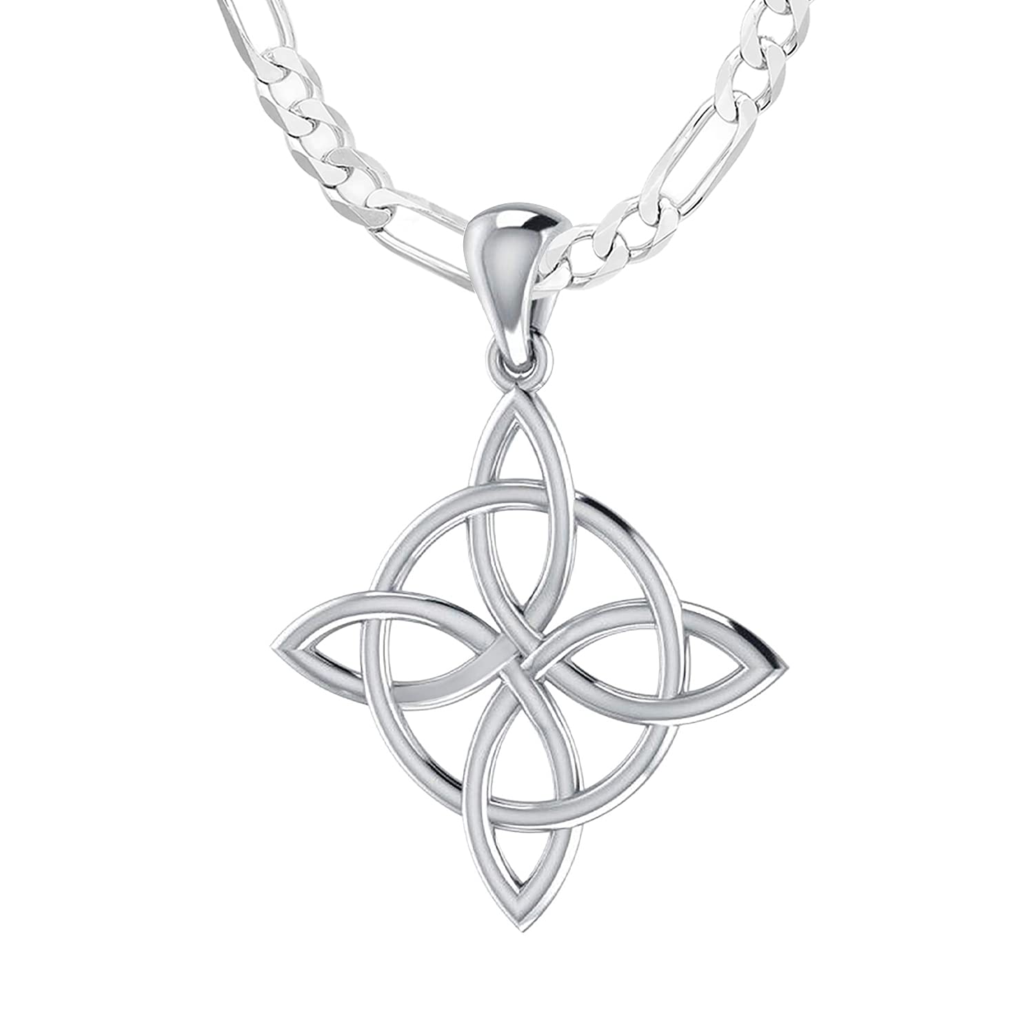 1 1/8in 925 Sterling Silver Irish Celtic Quaternary Knot Pendant Necklace - US Jewels