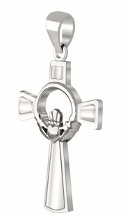 1 3/16in 925 Sterling Silver Celtic Cross Irish Claddagh Pendant Necklace - US Jewels