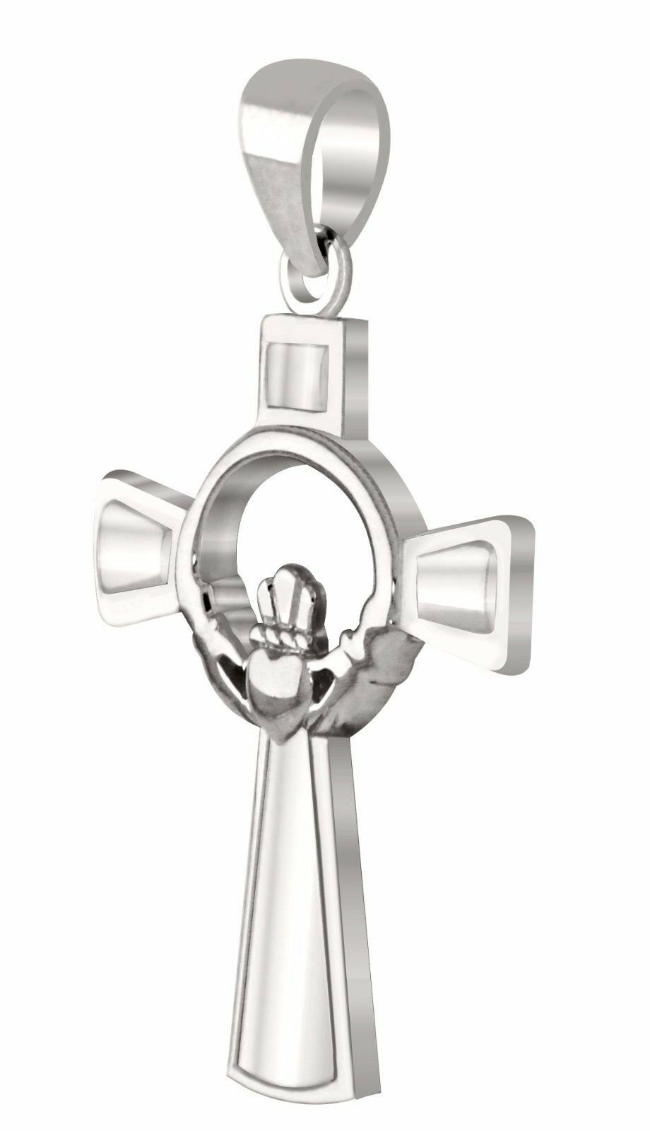 1 3/16in 925 Sterling Silver Celtic Cross Irish Claddagh Pendant Necklace - US Jewels