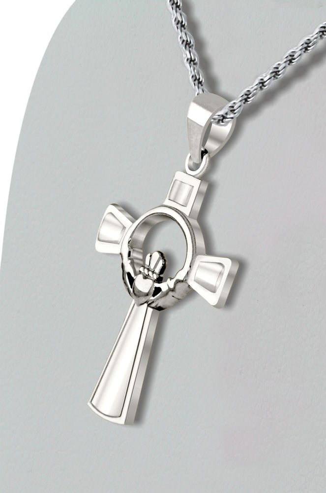 1 Inch Two-Tone Sterling Silver Claddagh Cross Necklace