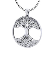 1 3/8in 925 Sterling Silver Modern Tree Of Life Pendant Necklace - US Jewels