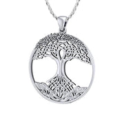 1 3/8in 925 Sterling Silver Modern Tree Of Life Pendant Necklace - US Jewels