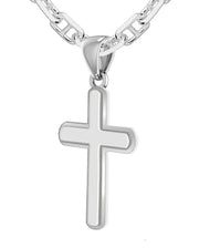 1 3/8in Solid 925 Sterling Silver High Polished Cross Pendant Necklace - US Jewels