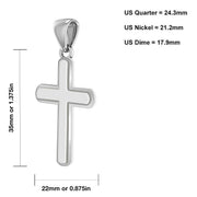 1 3/8in Solid 925 Sterling Silver High Polished Cross Pendant Necklace - US Jewels