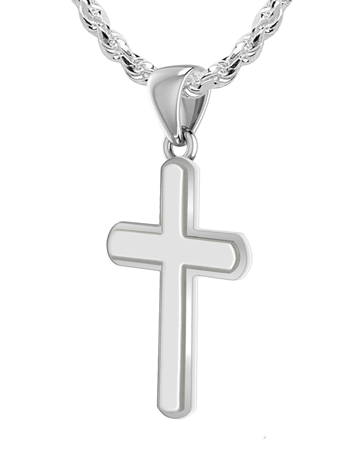 1 3/8in Solid 925 Sterling Silver High Polished Cross Pendant Necklace - US Jewels