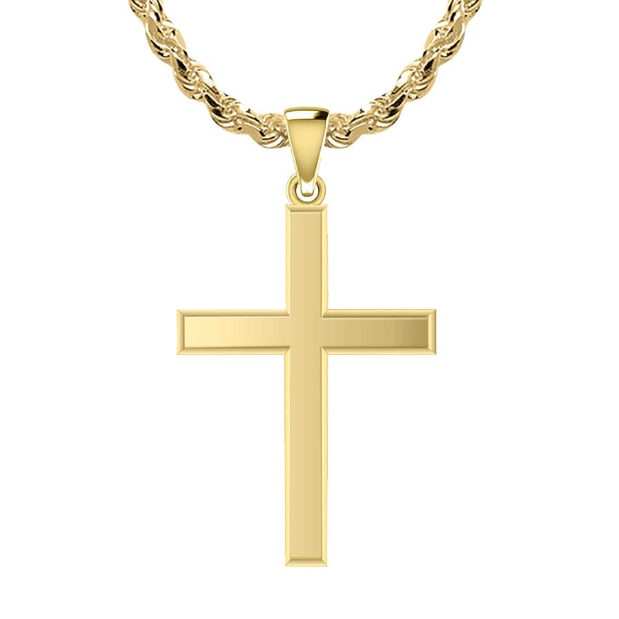 1.0in 14k Yellow or White Gold Christian Cross Pendant Necklace - US Jewels