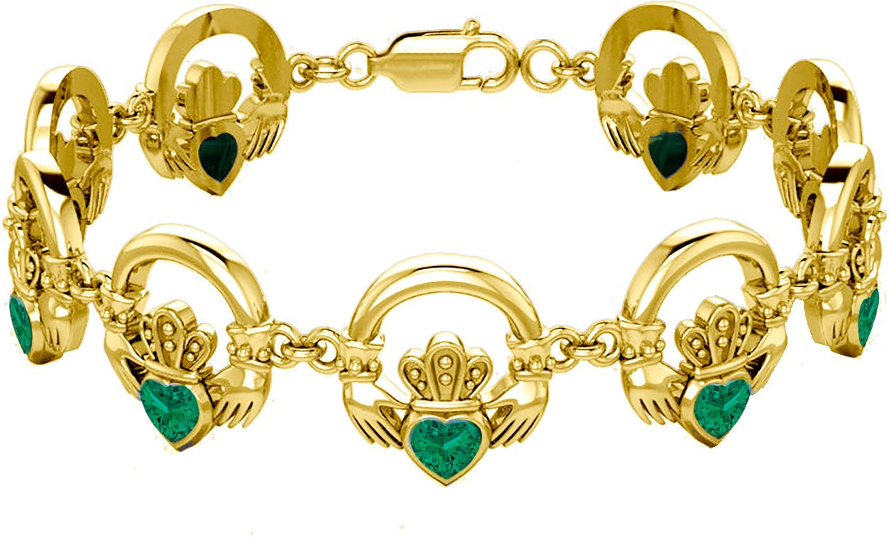 10k or 14k Gold Birthstone Irish Claddagh Link Bracelet - US Jewels