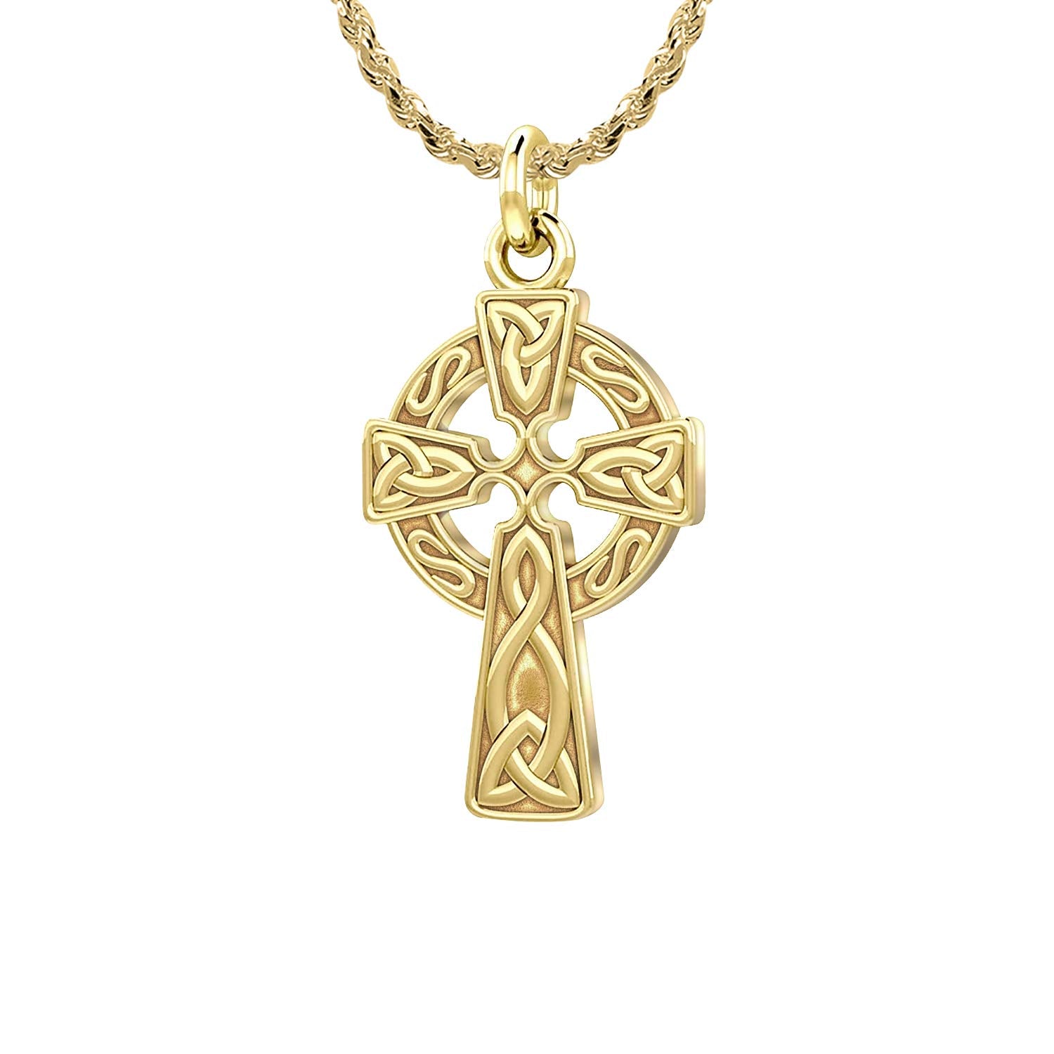 10k or 14K Yellow Gold Irish Celtic Knot Cross Pendant Necklace - US Jewels