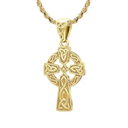 10k or 14K Yellow Gold Irish Celtic Knot Cross Pendant Necklace - US Jewels