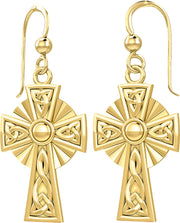 10K or 14K Yellow or White Gold Irish Celtic Knot Cross Earrings - US Jewels