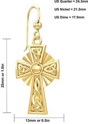10K or 14K Yellow or White Gold Irish Celtic Knot Cross Earrings - US Jewels