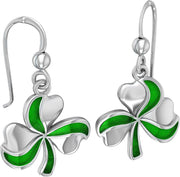 10k or 14k Yellow or White Gold Lucky Shamrock Clover Earrings with Enamel - US Jewels