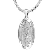 14k White Gold St Christopher Oval Polished 1in Hollow Pendant Necklace - US Jewels
