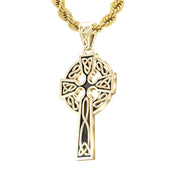 14k Yellow Gold 1.625in Irish Celtic Knot Cross Pendant Necklace, Antique Finish - US Jewels