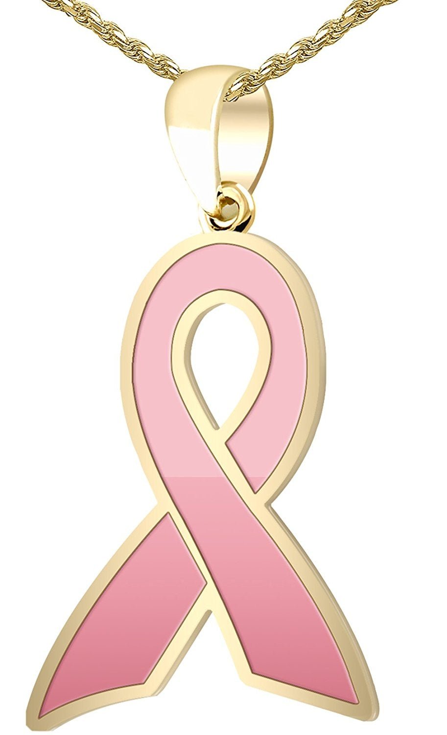 14k Yellow Gold Cancer Ribbon Polished Finish 1.125in Pendant Necklace - US Jewels