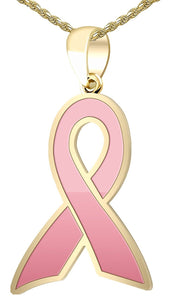 14k Yellow Gold Cancer Ribbon Polished Finish 1.125in Pendant Necklace - US Jewels