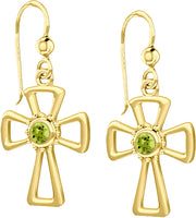 14K Yellow Gold Genuine Birthstone Cross Earrings - US Jewels