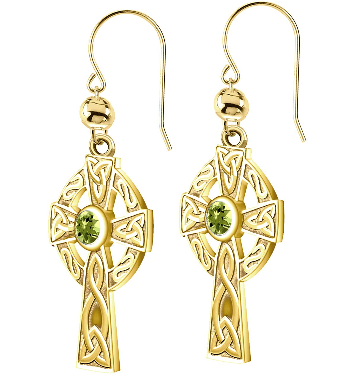 14K Yellow Gold Genuine Birthstone Irish Celtic Knot Cross Earrings - US Jewels