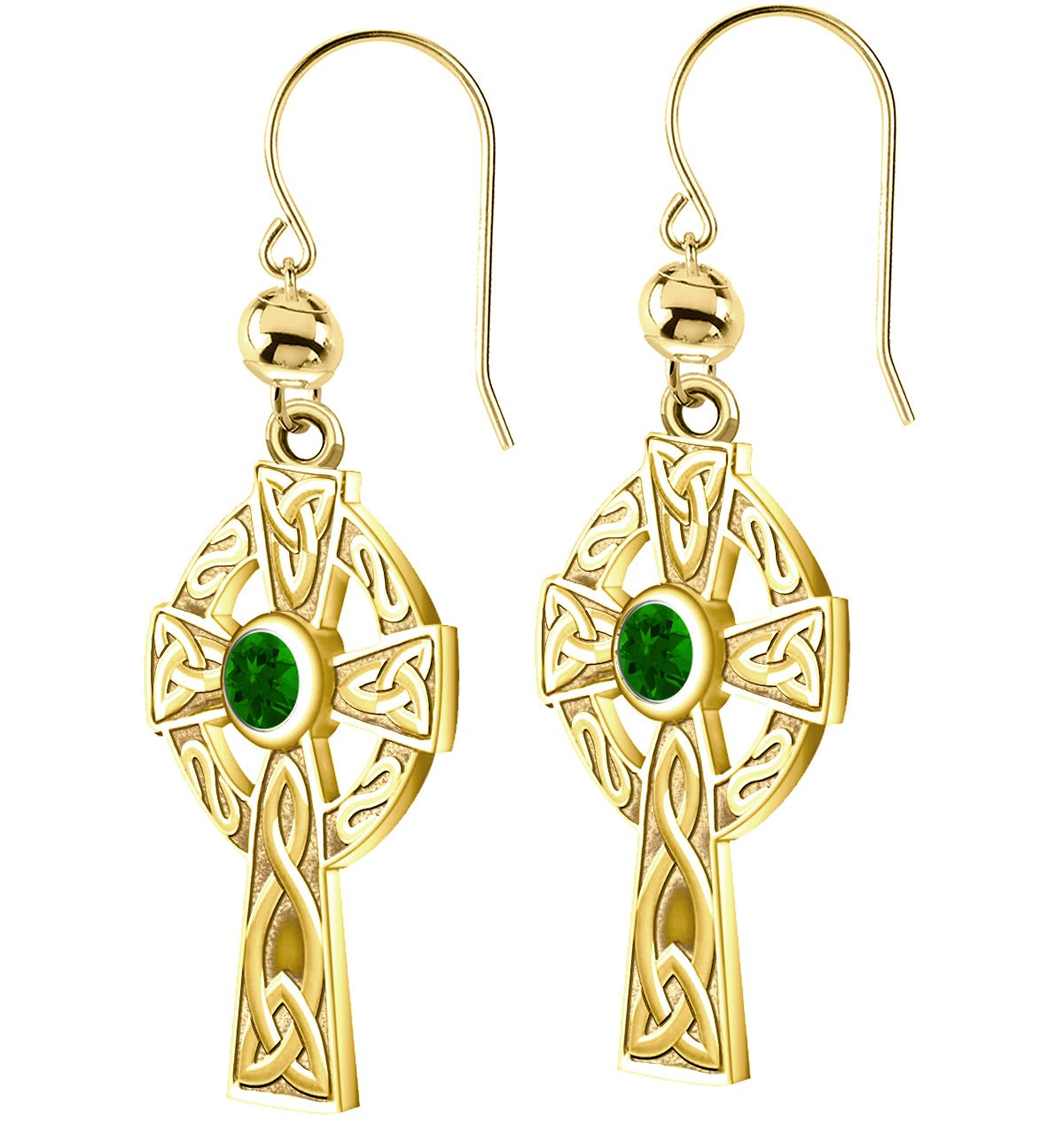 14K Yellow Gold Genuine Birthstone Irish Celtic Knot Cross Earrings - US Jewels