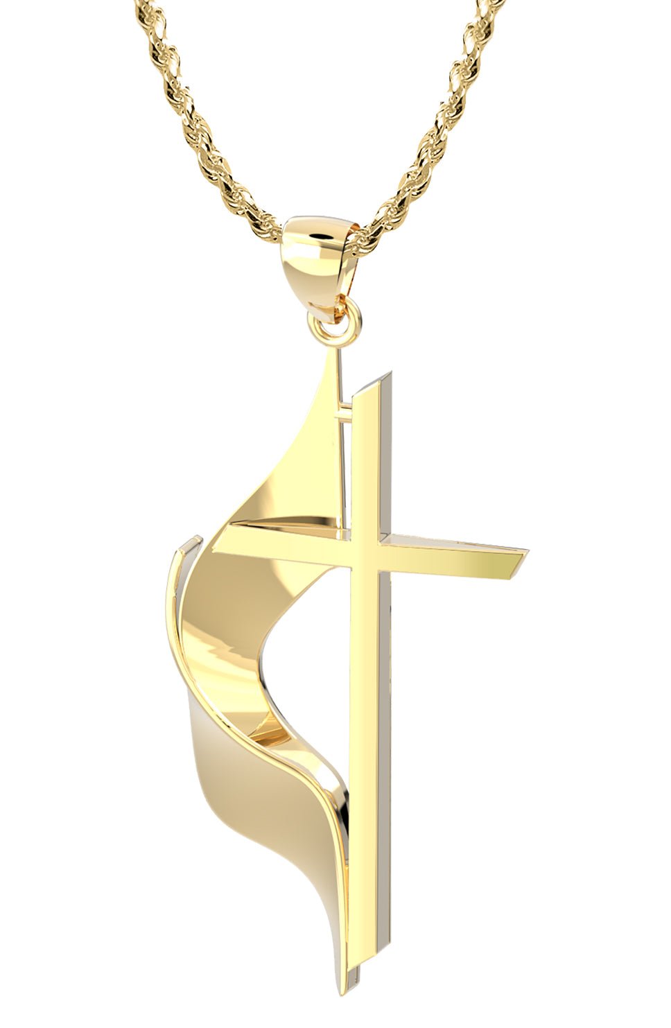14k Yellow Gold Methodist Cross Pendant Necklace, 30mm - US Jewels