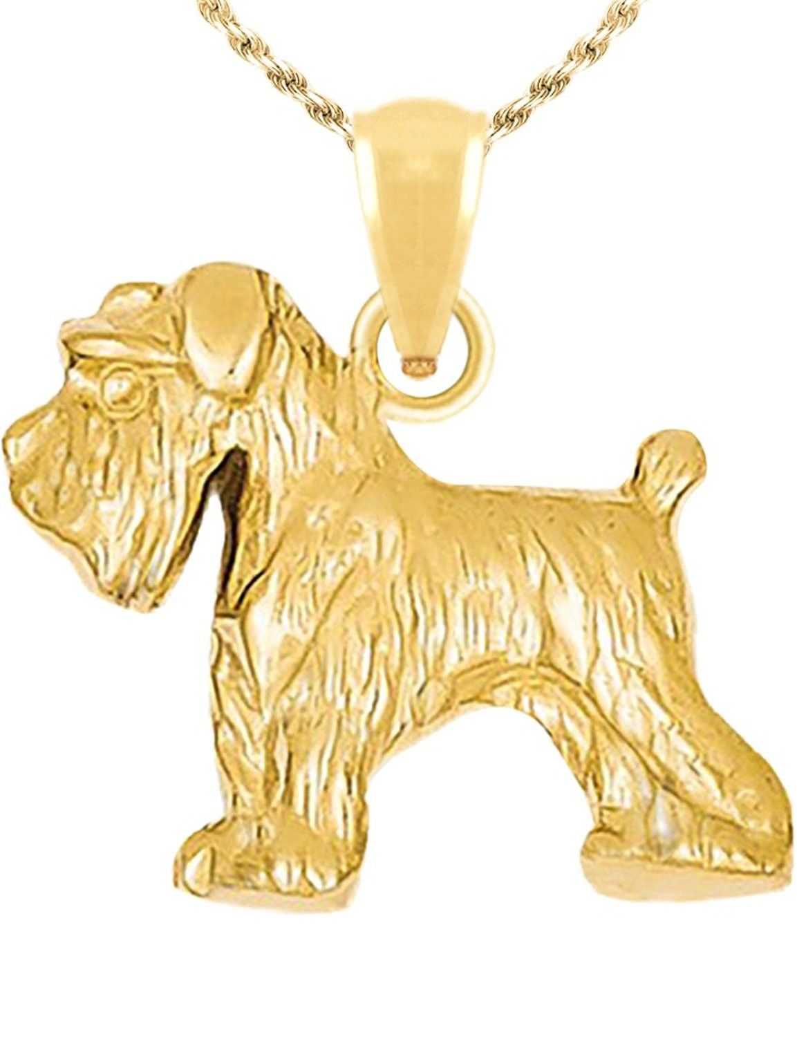 14k Yellow Gold Schnauzer Dog Pendant Charm with Necklace - US Jewels