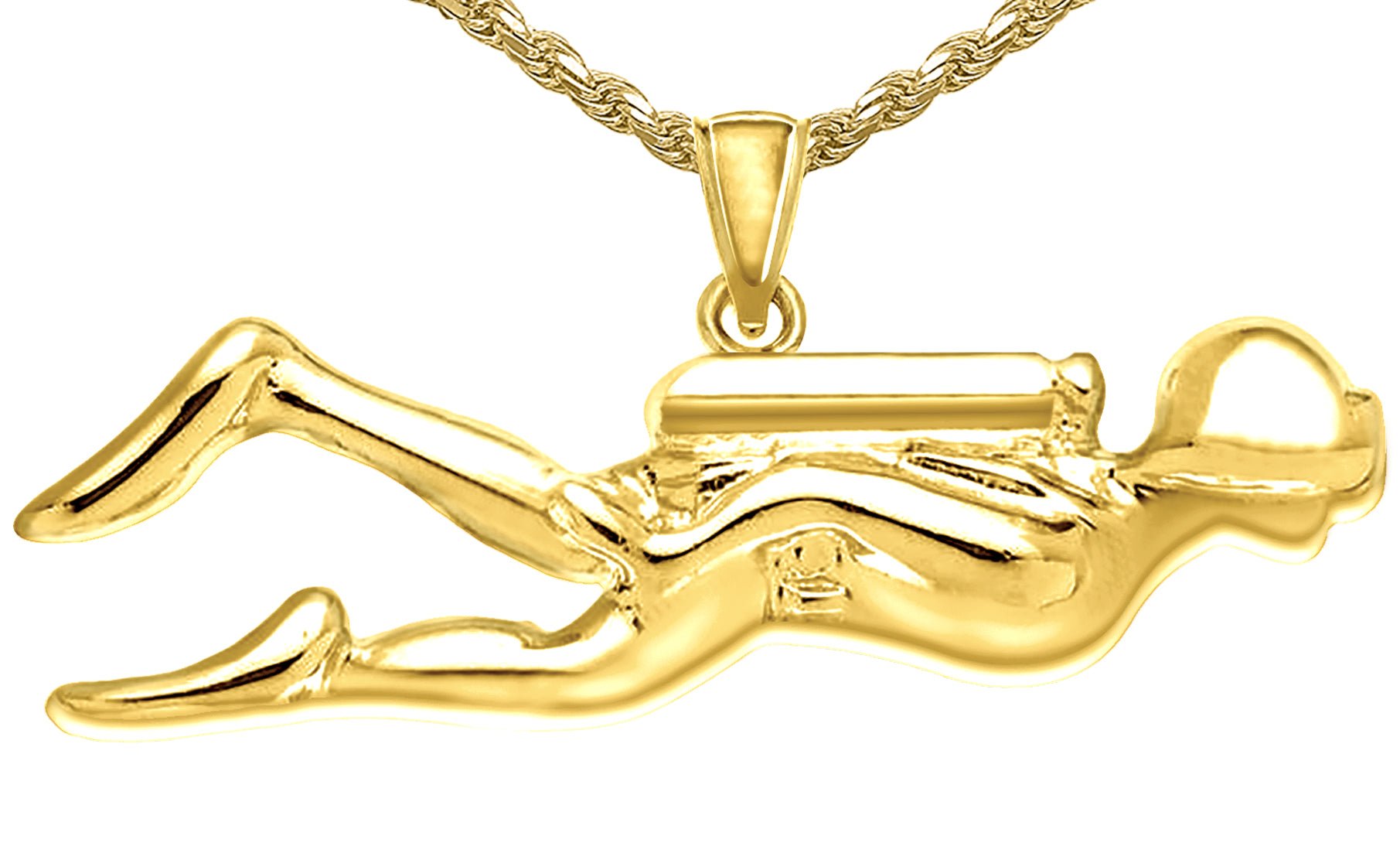 14k Yellow Gold Scuba Diver Nautical Pendant Necklace - US Jewels