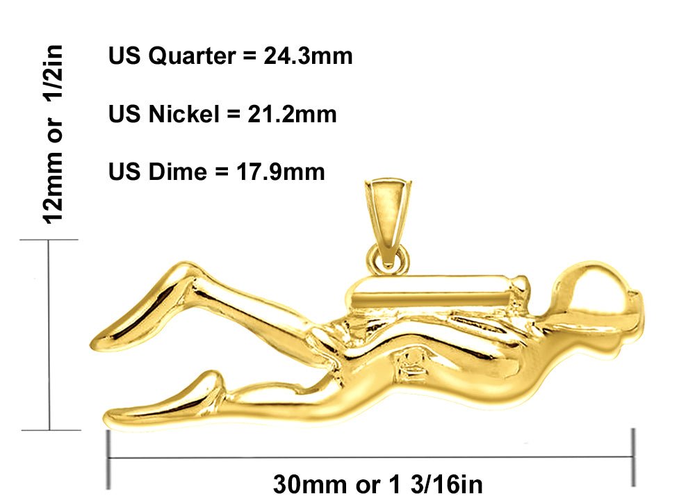 14k Yellow Gold Scuba Diver Nautical Pendant Necklace - US Jewels
